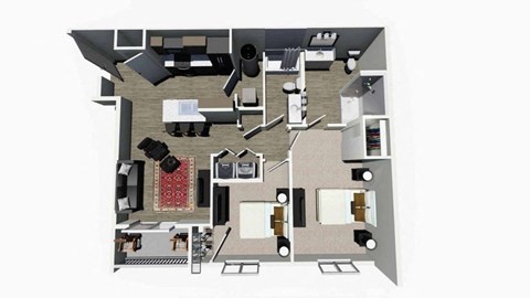 Floor plan for 2 beds, 2 baths, 1005 sqft
